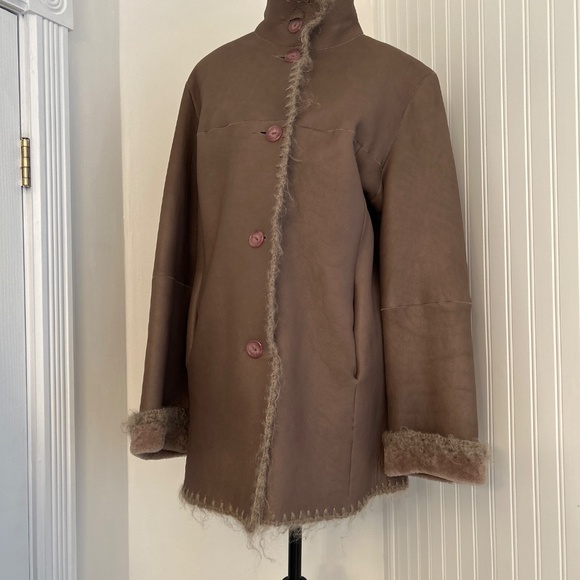 Vintage Italian Leather Wool Lined Unique Coat - Picture 2 of 6